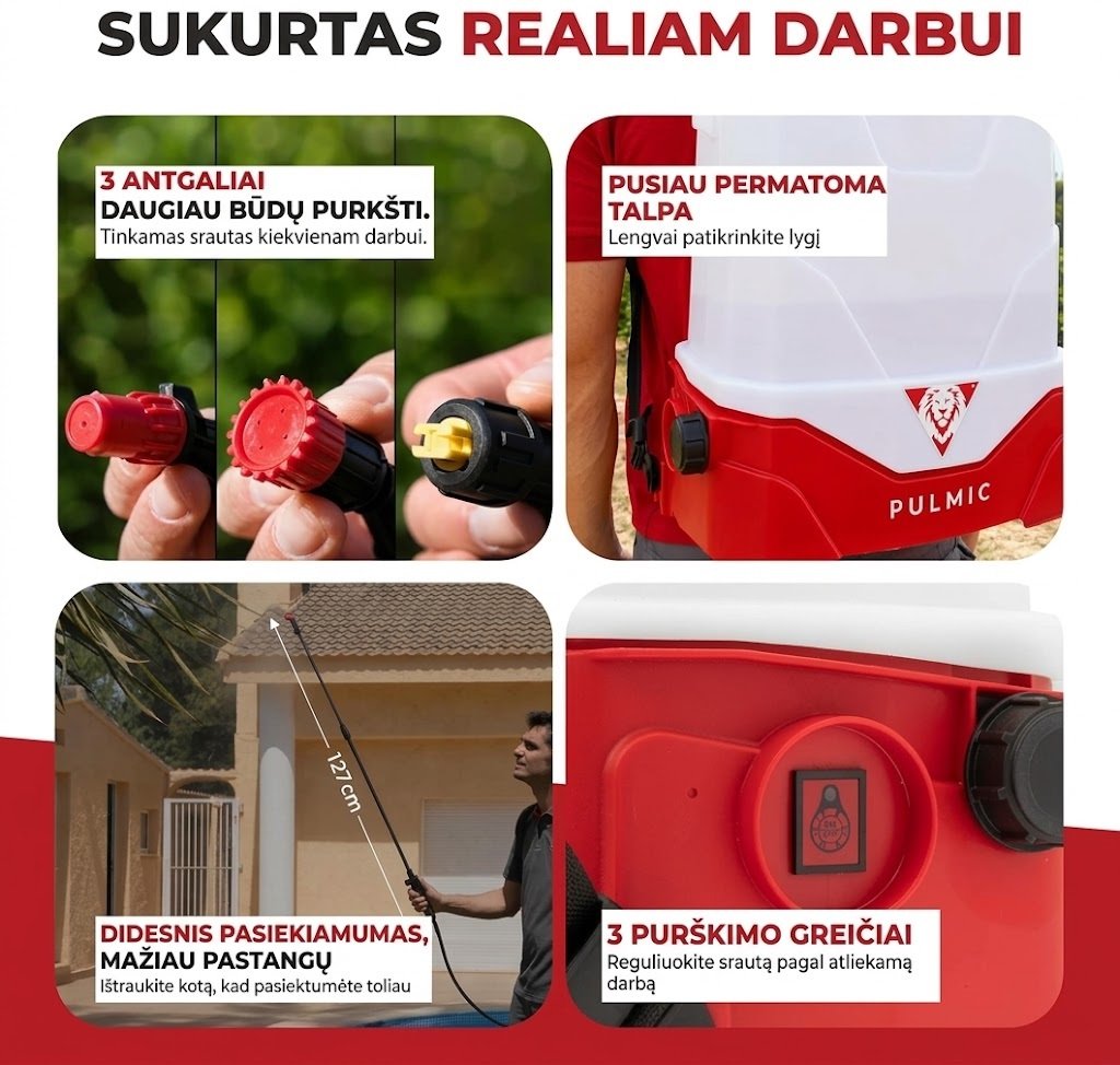Akumuliatorinis sodo purkštuvas Pulmic Pegasus 15L su ličio baterija + Dovana - Image 8