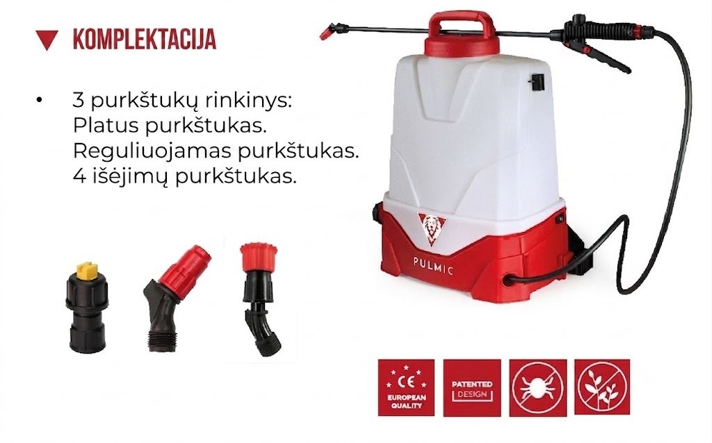 Akumuliatorinis sodo purkštuvas Pulmic Pegasus Lite 15L su ličio baterija + Dovana 100cm prailginimas - Image 4