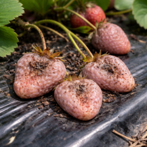 Juodas mulčias kepina braškes
